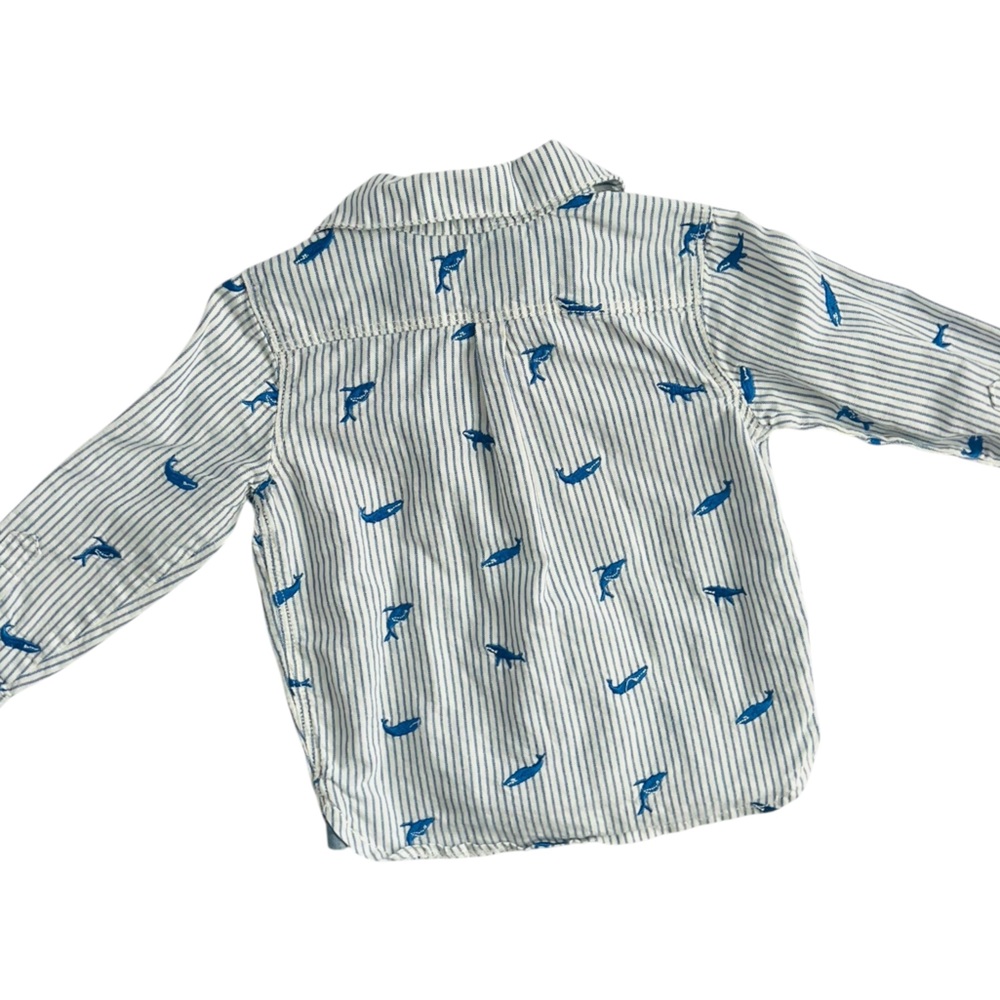 Baby BODEN Whale Embroidered Long Sleeve Button Front Shirt - Picture 5 of 6